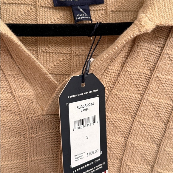 Polo Long Sleeve knit sweater by Ben Sherman in camel or spice - Picture 13 of 16